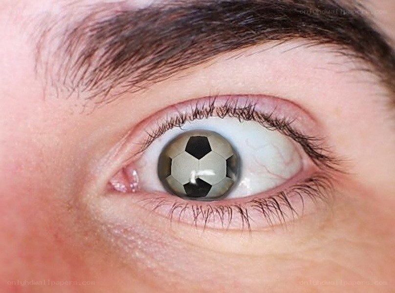 eye with soccer ball contact lens