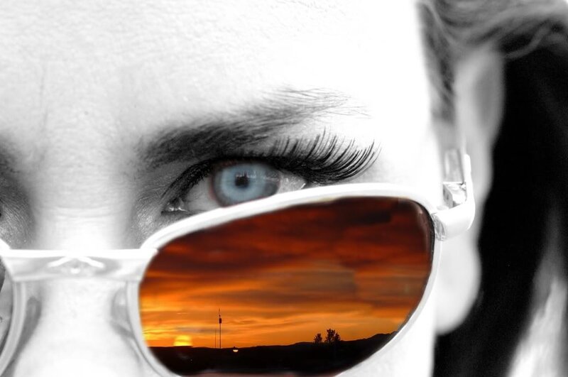 eye with sunset reflection