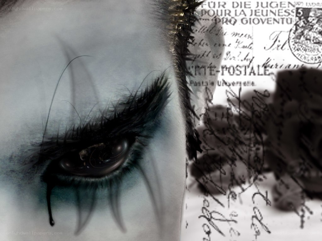 eye with tear and postcard