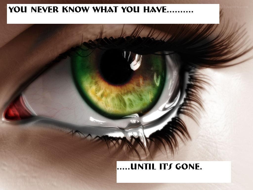 eye with tear and quote