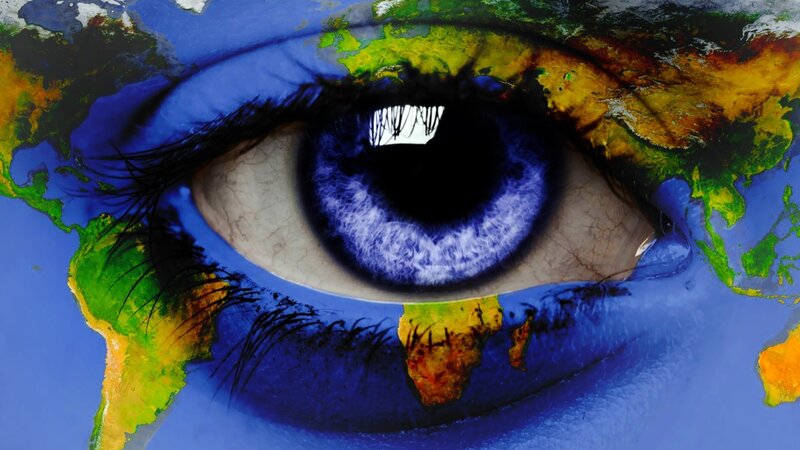 Eye with World Map — Blue, Dramatic, Digital Art, World Map