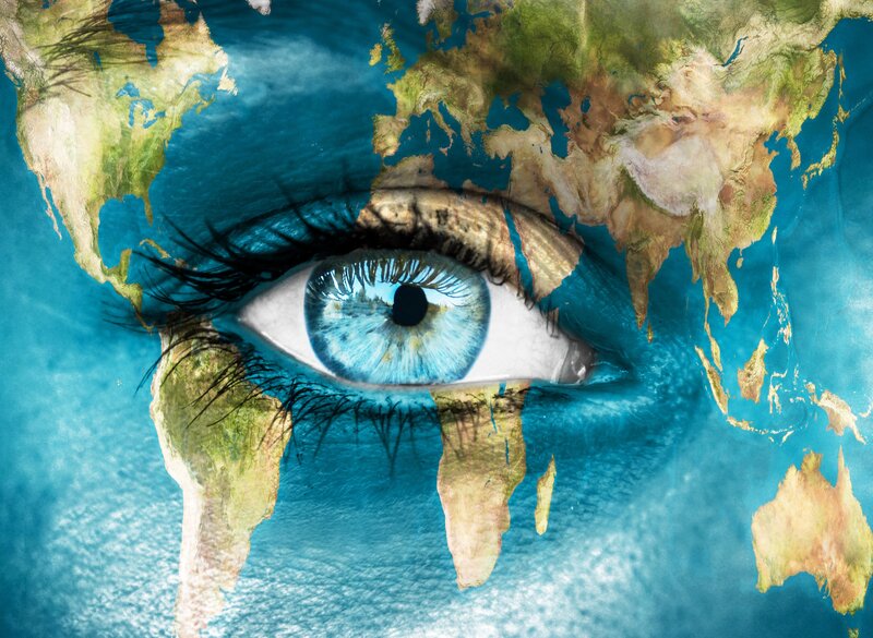 Eye with World Map — Blue, Dramatic