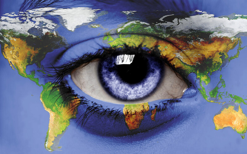 Eye with World Map — Blue