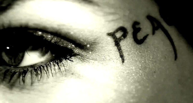 eye with writing on skin