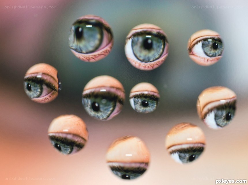 eyes in water droplets