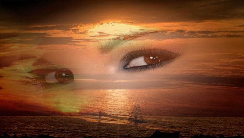 eyes reflecting sunset