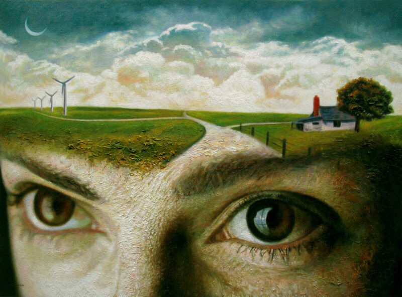 Eyes viewing a surreal landscape