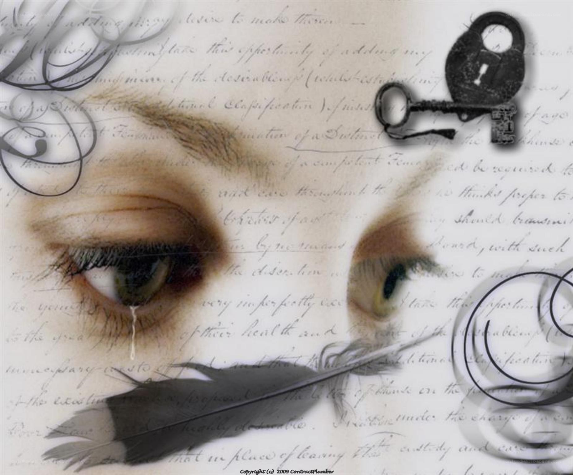 eyes with key and feather