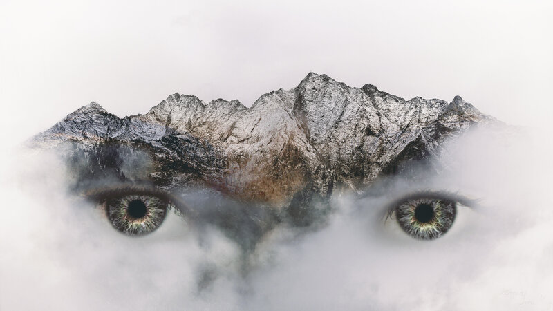 Eyes with Mountain Landscape
