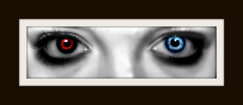 eyes with red and blue irises
