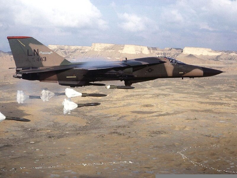 F-111 Aardvark dropping bombs