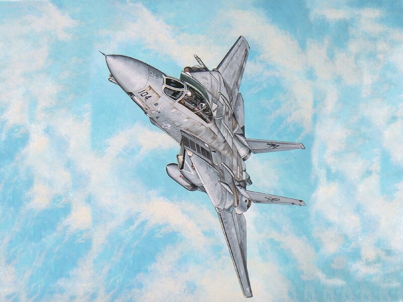 F-14 Tomcat Fighter Jet — Blue, Dynamic, Illustration