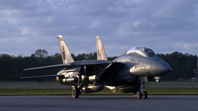 F-14 Tomcat Fighter Jet — Gray, Dramatic, Sunset
