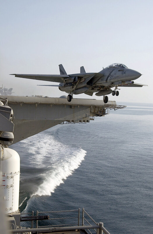 F-14 Tomcat Jet — Gray, Dramatic, Afternoon, Photograph, Aircraft Carrier, Ocean