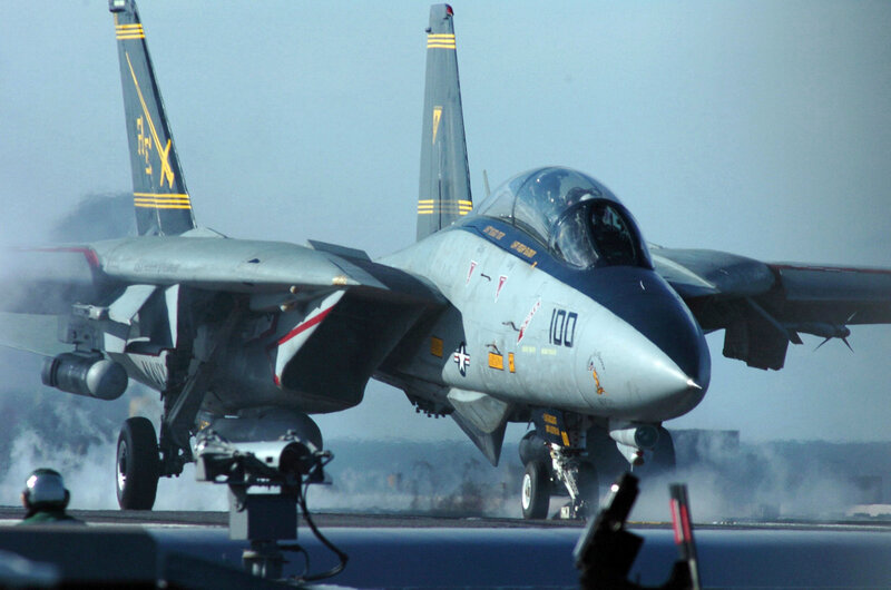 F-14 Tomcat Jet — Gray, Dramatic, Photograph, Aircraft Carrier