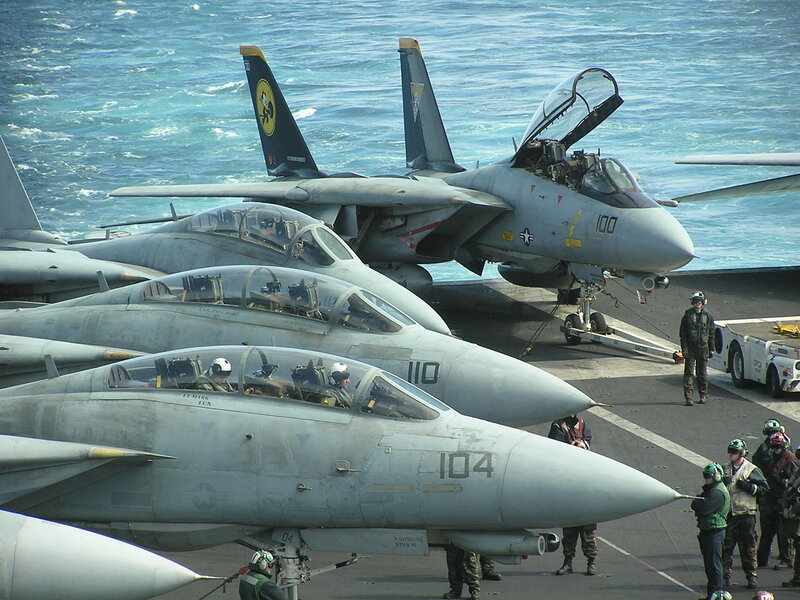 F-14 Tomcat jets on aircraft carrier