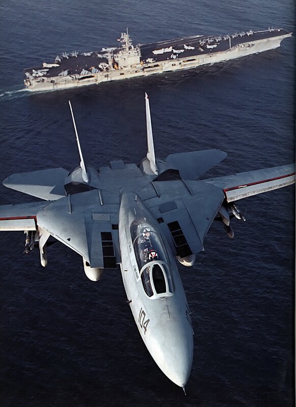 F-14 Tomcat near aircraft carrier
