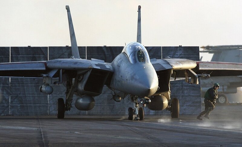 F-14 Tomcat on aircraft carrier deck