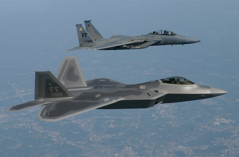 F-15 and F-22 in formation