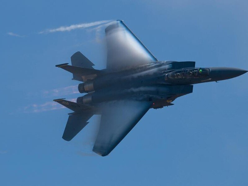 F-15 Eagle Fighter Jet — Blue, Dynamic, Photograph