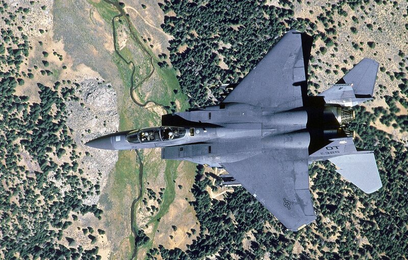 F-15 Eagle Fighter Jet — Gray, Aerial, Afternoon, Photograph, Aircraft