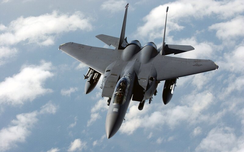 F-15 Eagle Fighter Jet — Gray, Dramatic, Afternoon, Photograph, Clouds, Sky, Missiles