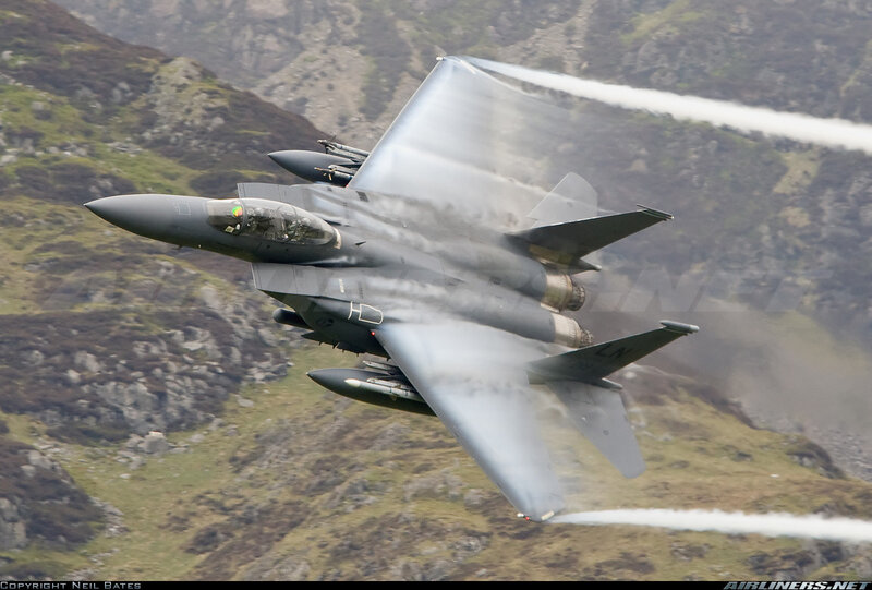 F-15 Eagle Fighter Jet — Gray, Dynamic, Photograph, Mountain
