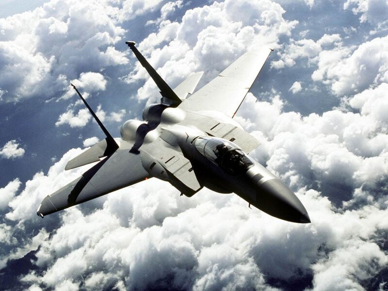 F-15 Eagle Fighter Jet — White, Dramatic, Afternoon