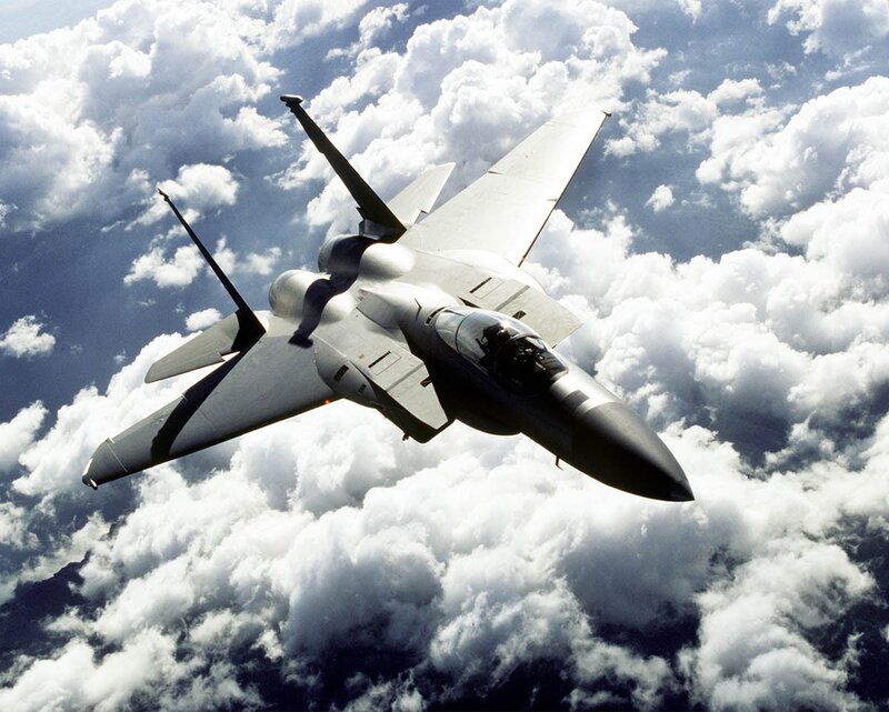F-15 Eagle Fighter Jet — White, Dramatic