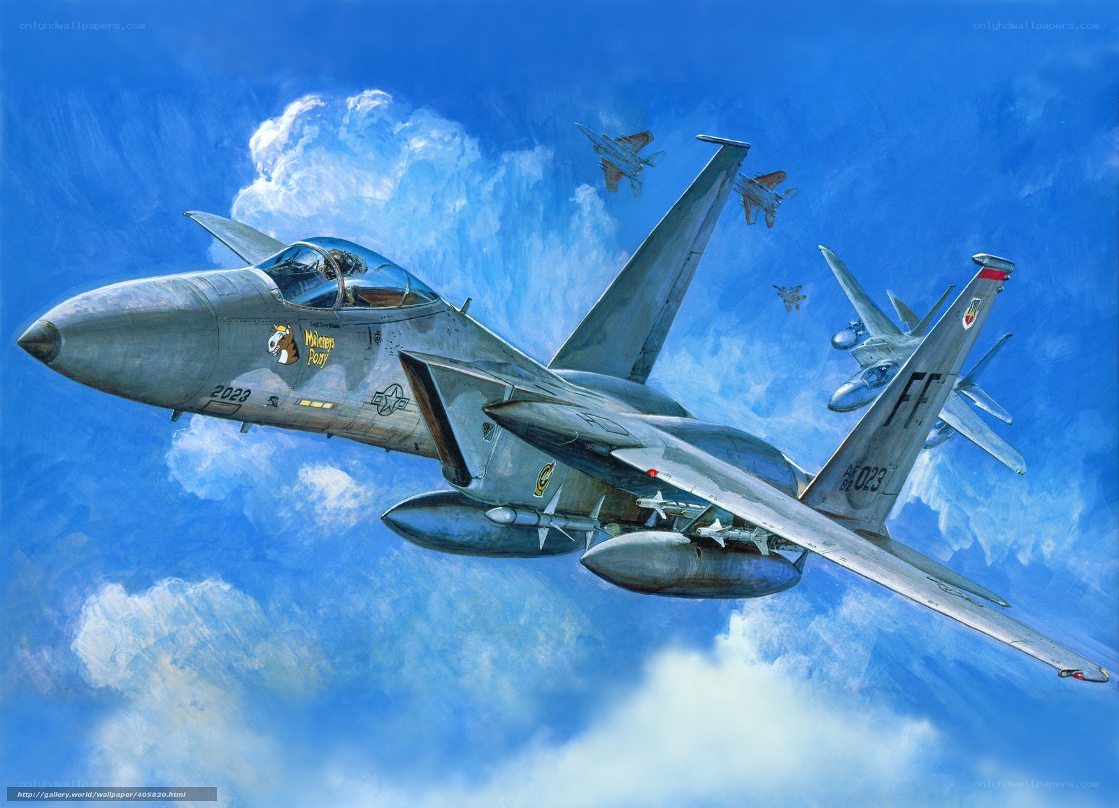 F-15 Eagle fighter jets in formation
