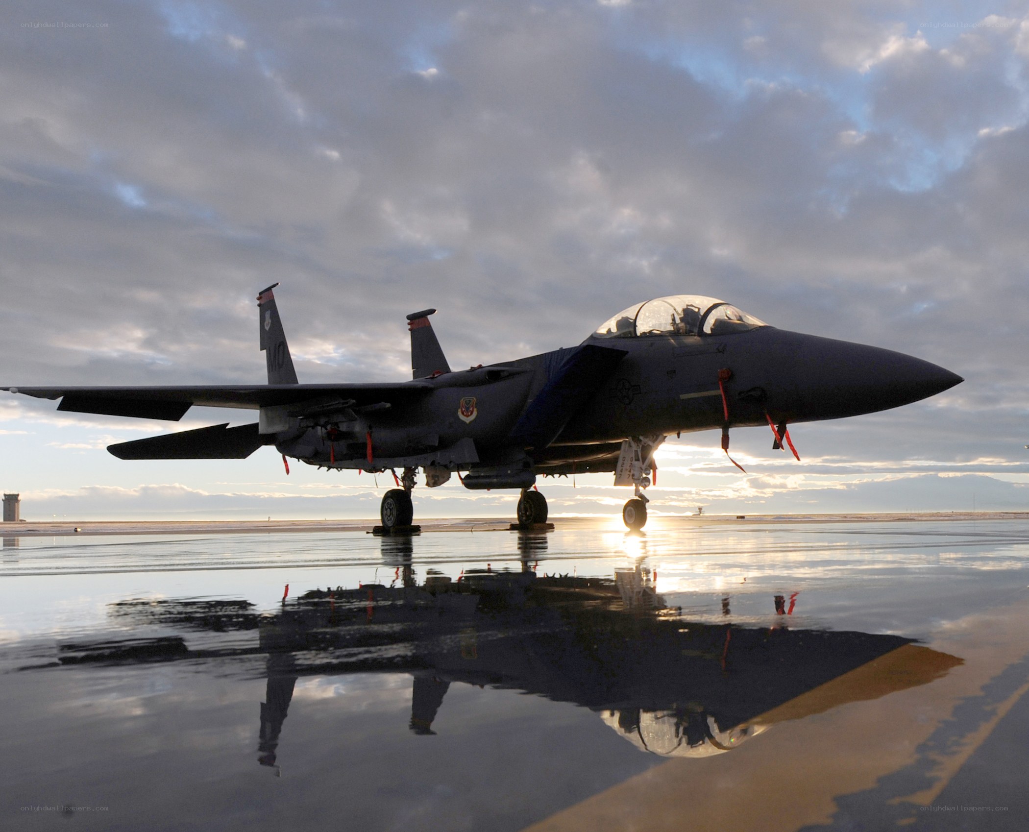F-15 Eagle on wet tarmac