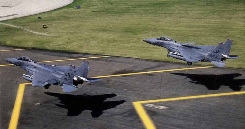 F-15 Eagles on a runway