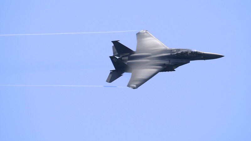 F-15 Fighter Jet — Blue, Clear, Afternoon