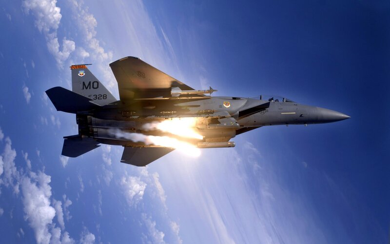 F-15 Fighter Jet — Blue, Dramatic, Afternoon, Photograph