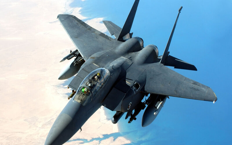 F-15 Fighter Jet — Blue, Dramatic