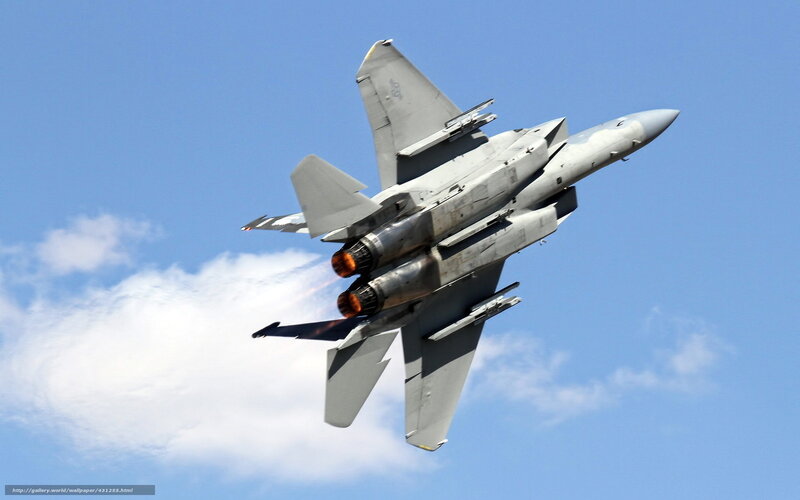 F-15 Fighter Jet — Blue, Dynamic, Afternoon, Photograph, Jet Engine