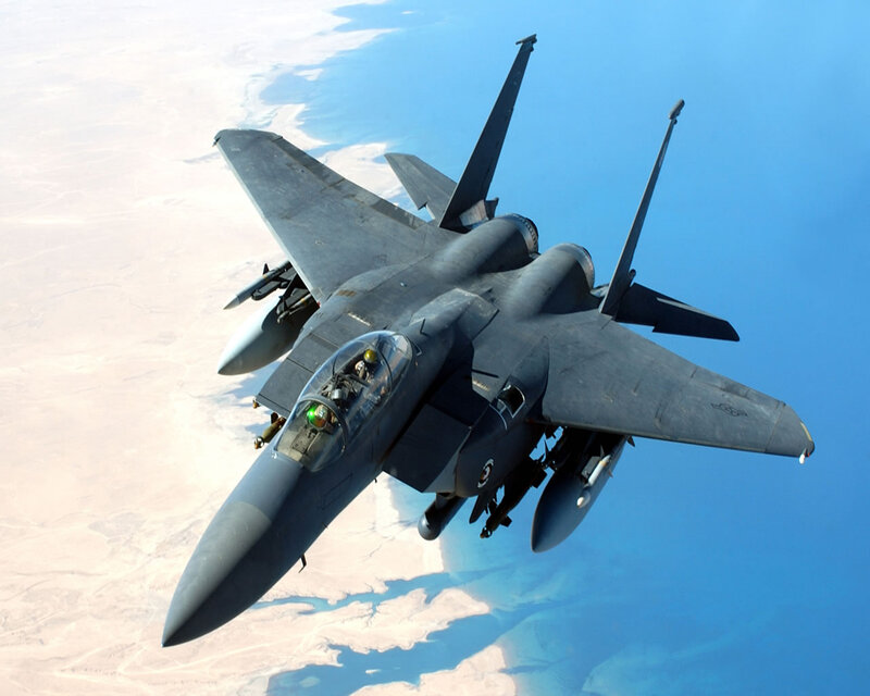 F-15 Fighter Jet — Blue, Dynamic, Afternoon, Photograph