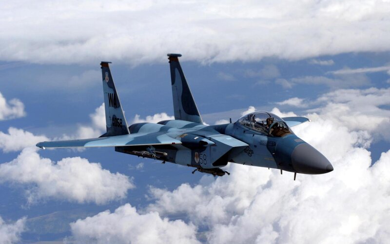 F-15 Fighter Jet — Blue, Dynamic, Afternoon