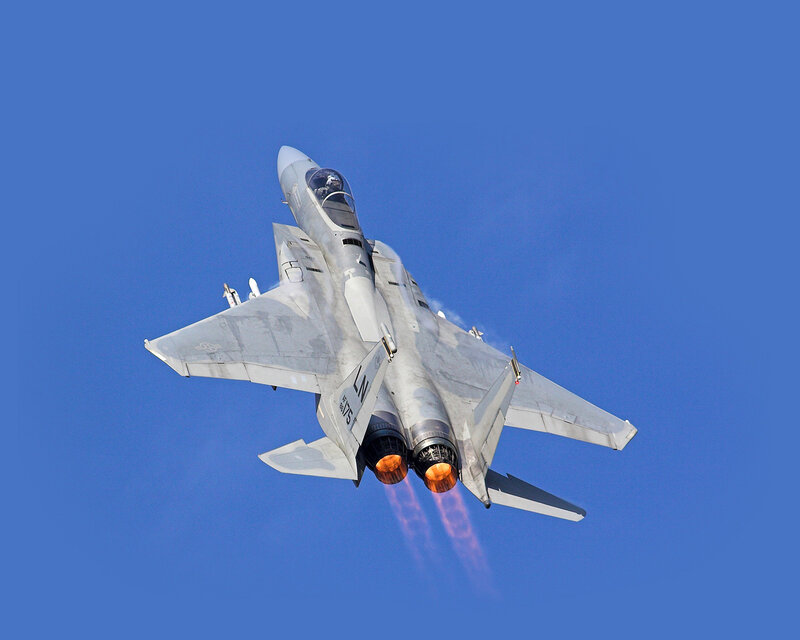 F-15 Fighter Jet — Blue, Dynamic, Photograph