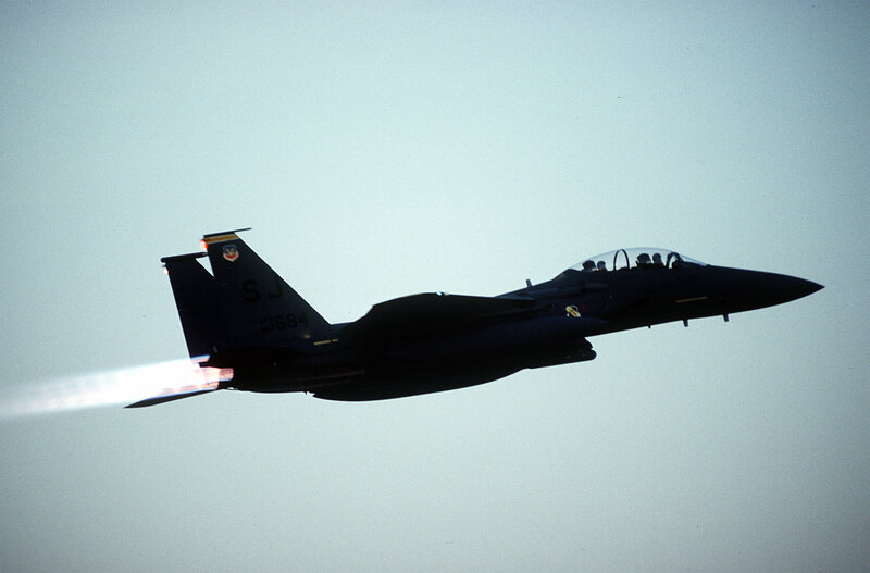 F-15 Fighter Jet — Gray, Dramatic, Photograph, Sky