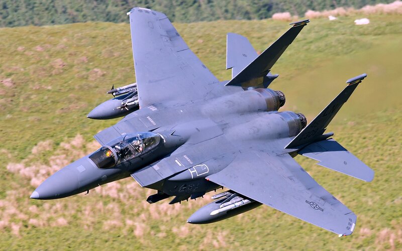 F-15 Fighter Jet — Gray, Dynamic, Afternoon, Photograph, Military Aircraft