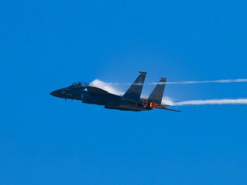 F-15 fighter jet in flight