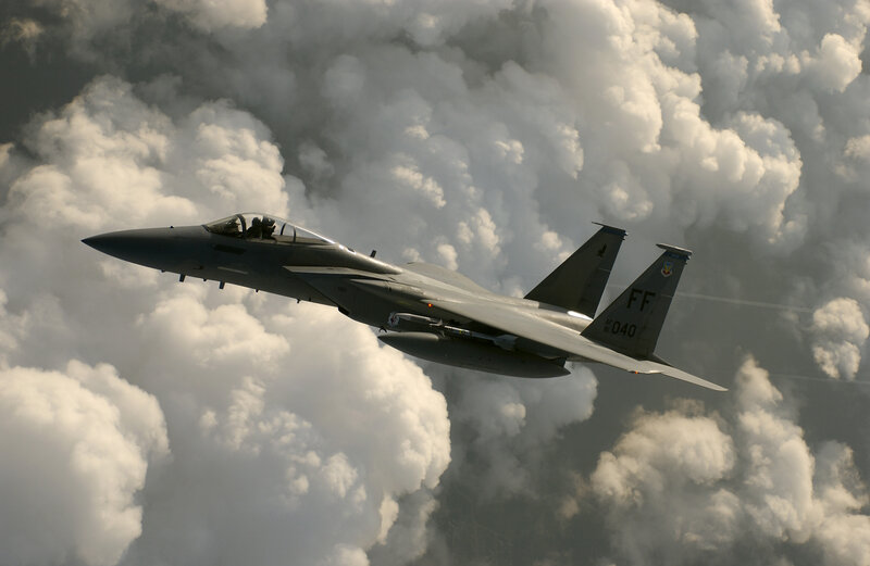 F-15 fighter jet in flight