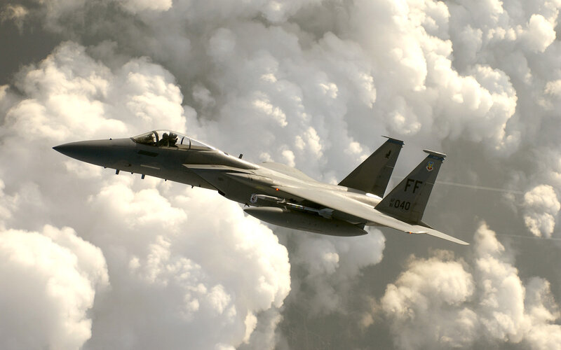 F-15 fighter jet in flight