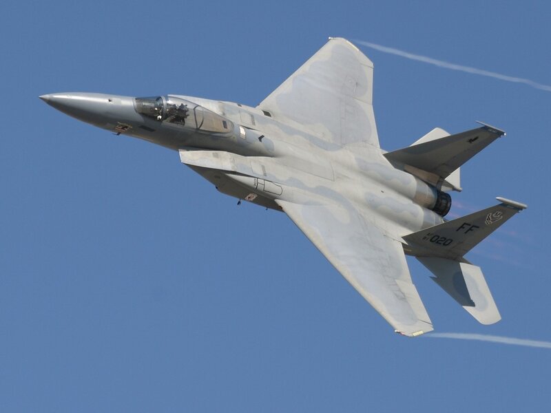 F-15 fighter jet in flight