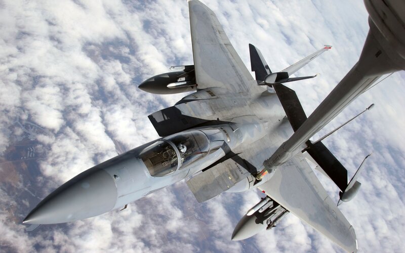 F-15 fighter jet in flight