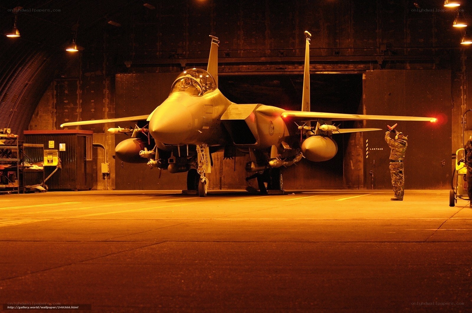 F-15 fighter jet in hangar
