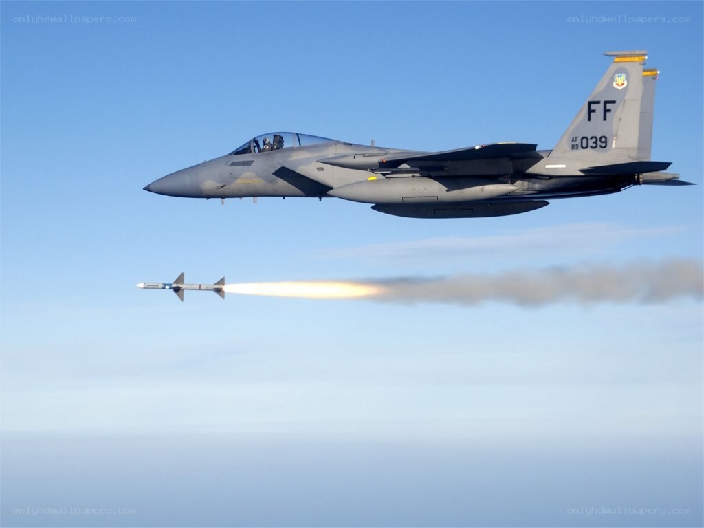 F-15 fighter jet launching missile