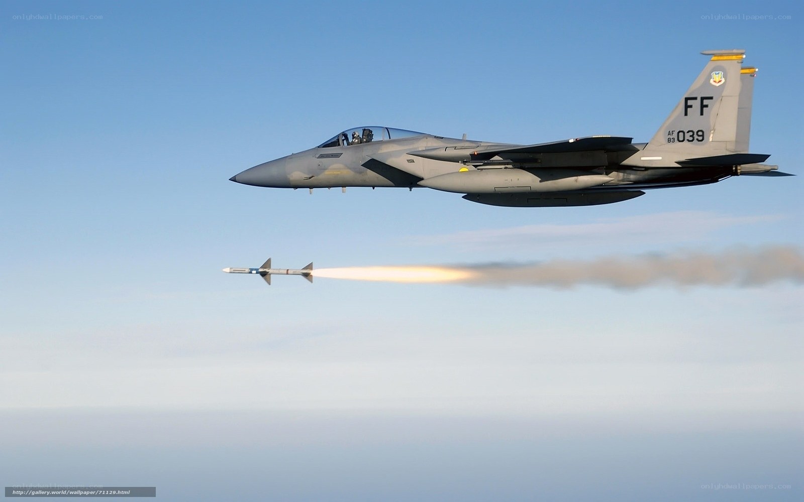 F-15 fighter jet launching missile