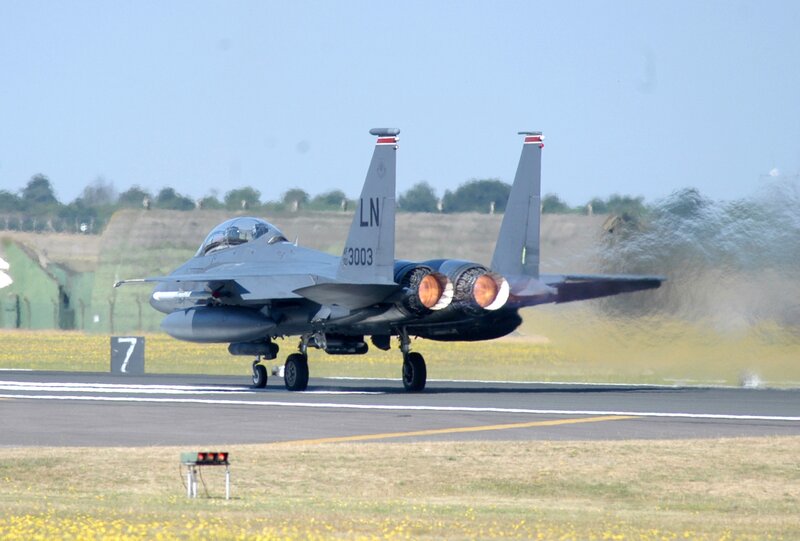 F-15 fighter jet on runway